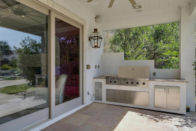 19902 Messina, San Antonio, TX 78258 - view of patio with a ceiling fan, area for grilling, and an outdoor kitchen