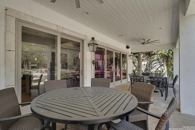 19902 Messina, San Antonio, TX 78258 - view of patio / terrace featuring outdoor dining area, a ceiling fan, and french doors