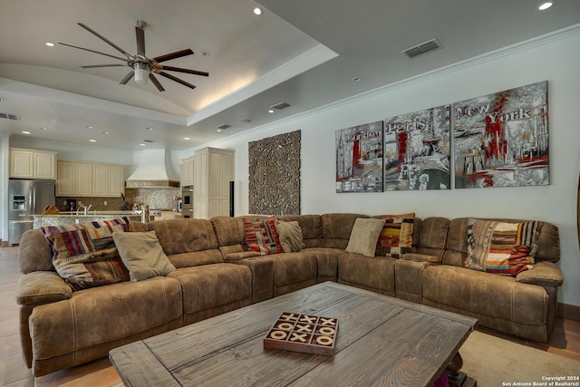 19902 Messina, San Antonio, TX 78258 - living area with a ceiling fan, recessed lighting, and a raised ceiling