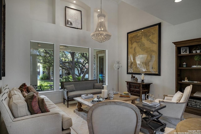 19902 Messina, San Antonio, TX 78258 - living room featuring a high ceiling and recessed lighting