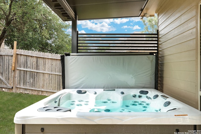 23534 Enchanted Bnd, San Antonio, TX 78260 - view of patio / terrace featuring fence and a hot tub