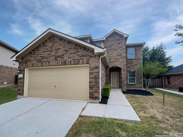 204 Bridle, Cibolo, TX 78108 - view of front facade featuring driveway, a garage, brick siding, and stone siding