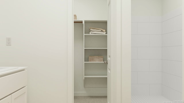 32117 Lemon Mint, Bulverde, TX 78163 - bathroom with vanity, a walk in closet, tiled shower, and baseboards