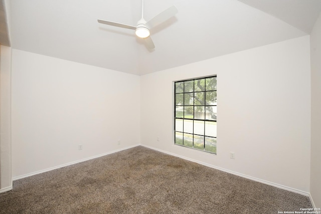 8318 Tiguex, Universal City, TX 78148 - unfurnished room featuring a ceiling fan, carpet flooring, baseboards, and lofted ceiling