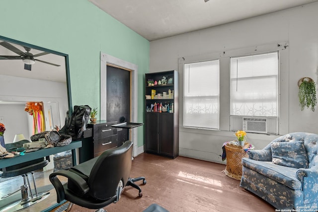 2606 W Travis St, San Antonio, TX 78207 - office space with wood finished floors, a ceiling fan, and cooling unit