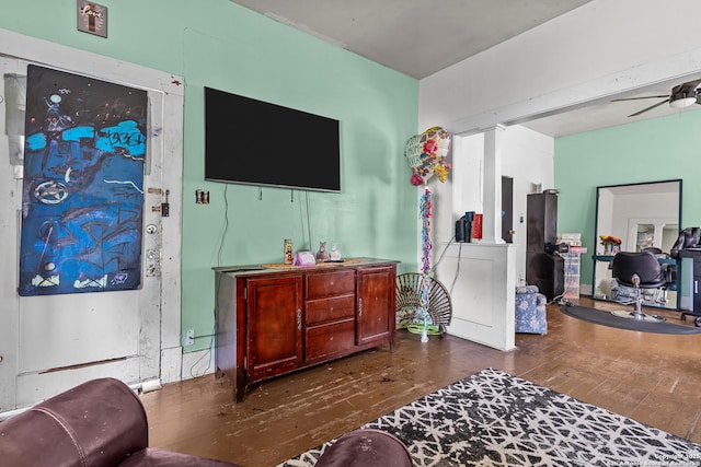2606 W Travis St, San Antonio, TX 78207 - living room featuring wood-type flooring and ceiling fan