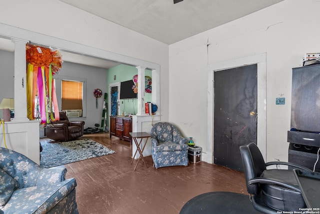 2606 W Travis St, San Antonio, TX 78207 - office space featuring ornate columns, cooling unit, and wood finished floors