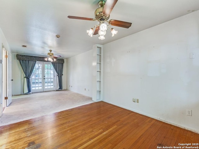 355 Donella, Hollywood Park, TX 78232 - unfurnished room featuring french doors, ceiling fan, hardwood / wood-style flooring, and baseboards