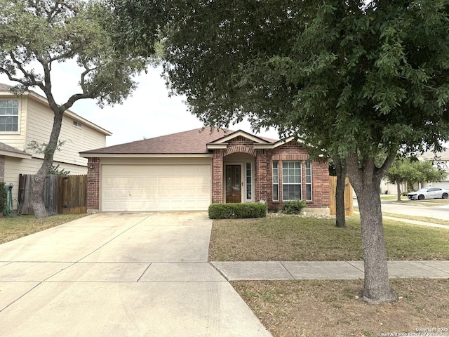 8002 Wever Xing, San Antonio, TX 78250 - ranch-style house with an attached garage, brick siding, driveway, and a shingled roof