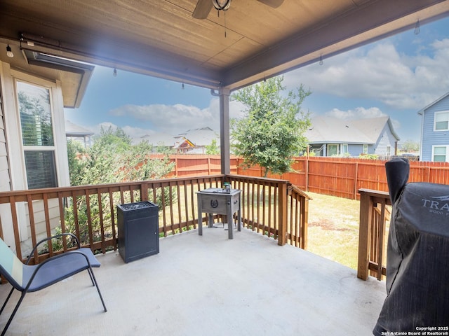4926 Drifter Oaks, Saint Hedwig, TX 78152 - fenced backyard with a ceiling fan, area for grilling, and a patio