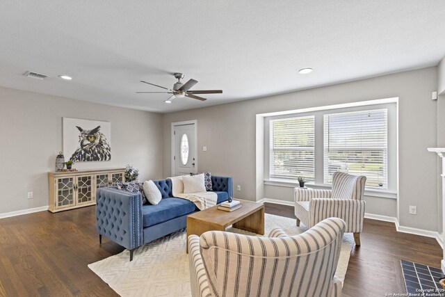 2523 W Kings Hwy, San Antonio, TX 78228 - living room with wood finished floors, a ceiling fan, recessed lighting, and baseboards