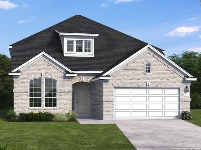 409 Foxtail Cyn, Cibolo, TX 78108 - view of front of home featuring brick siding, concrete driveway, and a front lawn