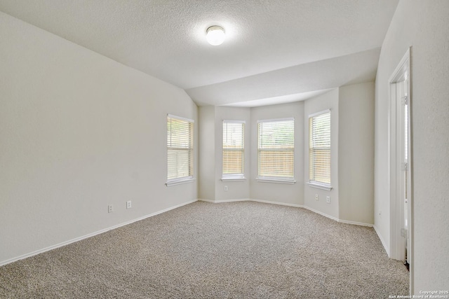 10374 Oakwood Crst, San Antonio, TX 78245 - carpeted spare room featuring baseboards, a textured ceiling, and lofted ceiling