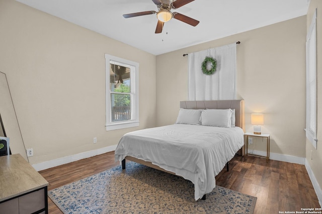 1726 Center, San Antonio, TX 78202 - bedroom with baseboards, wood finished floors, and ceiling fan