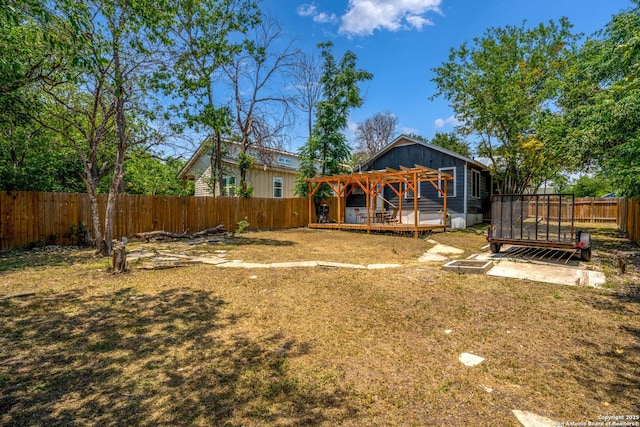 1726 Center, San Antonio, TX 78202 - view of yard featuring a wooden deck and a pergola