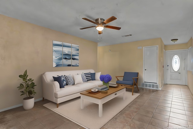120 Westridge Dr, Springtown, TX 76082 - living room with light tile patterned flooring, ceiling fan, and baseboards