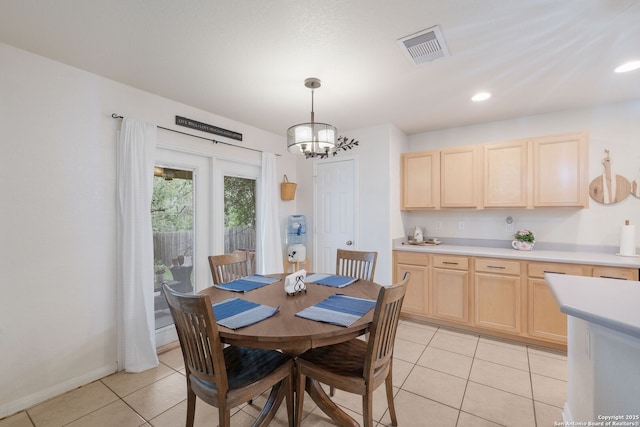 8022 Maddie Ln, San Antonio, TX 78255 - dining area featuring light tile patterned flooring, a chandelier, baseboards, and recessed lighting