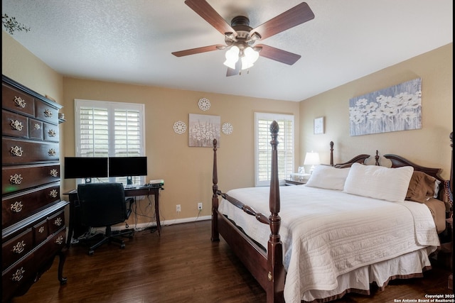 8022 Maddie Ln, San Antonio, TX 78255 - bedroom featuring wood finished floors, a desk, a ceiling fan, and baseboards
