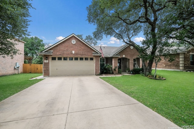 8022 Maddie Ln, San Antonio, TX 78255 - ranch-style house with brick siding, an attached garage, and concrete driveway