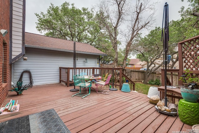 9618 Alderwood, San Antonio, TX 78250 - wooden terrace with outdoor dining space