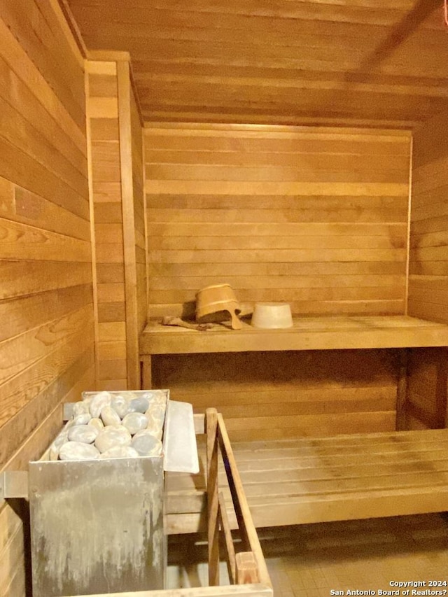 7887 Broadway Unit 1102, San Antonio, TX 78209 - sauna with wooden walls and wooden ceiling