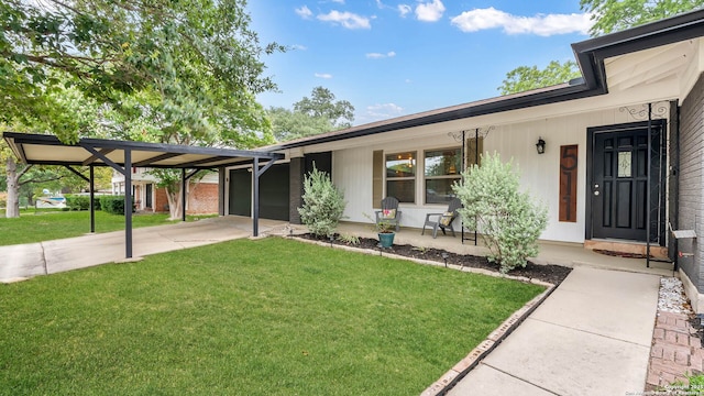 511 Serenade, San Antonio, TX 78216 - view of front facade with a porch, a front yard, a garage, and concrete driveway