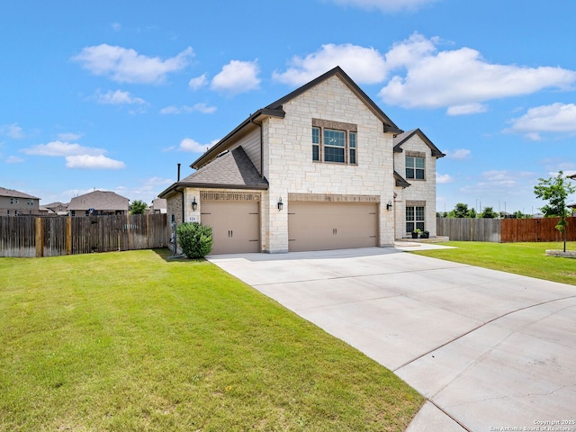 126 Stout Cv, Cibolo, TX 78108 - french provincial home with stone siding, concrete driveway, and a garage