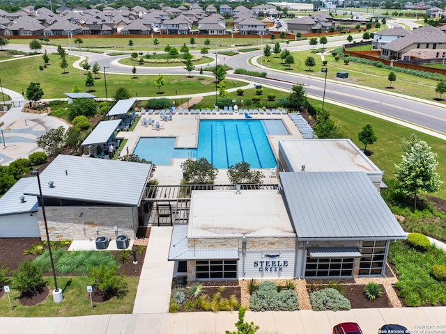 126 Stout Cv, Cibolo, TX 78108 - aerial perspective of suburban area with a pool