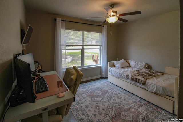1349 Covered Wagon, Spring Branch, TX 78070 - bedroom with an office area, carpet flooring, baseboards, and ceiling fan