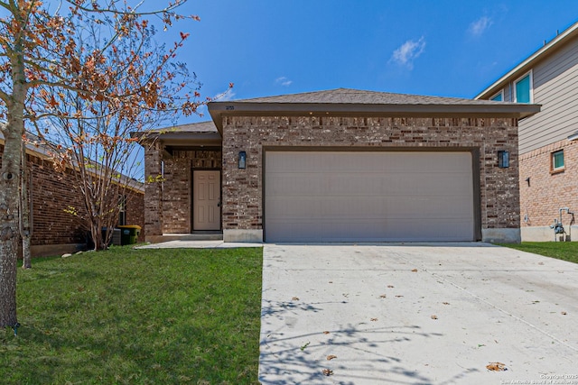 2733 Barkey Spg, San Antonio, TX 78245 - ranch-style house with driveway, brick siding, a garage, and a front yard