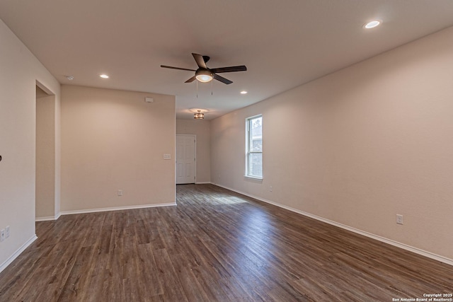 2733 Barkey Spg, San Antonio, TX 78245 - empty room featuring a ceiling fan, dark wood-style floors, baseboards, and recessed lighting