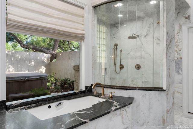 113 Carino Cv, Boerne, TX 78006 - full bathroom featuring a marble finish shower