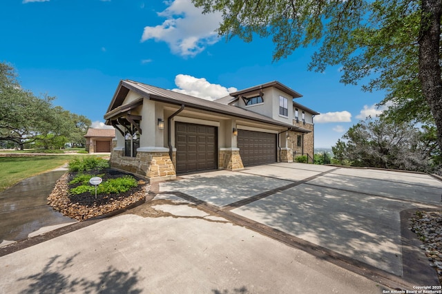 1078 Star Rdg, Spring Branch, TX 78070 - view of front of home with stone siding, stucco siding, driveway, and an attached garage