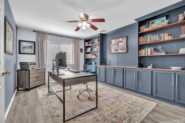 7715 Beechnut Oak, San Antonio, TX 78223 - office area with ceiling fan, baseboards, and wood finish floors