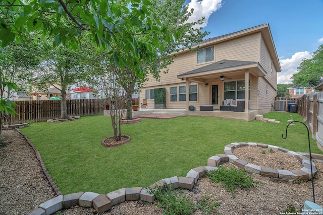 7715 Beechnut Oak, San Antonio, TX 78223 - rear view of property with a ceiling fan, a patio area, and central AC