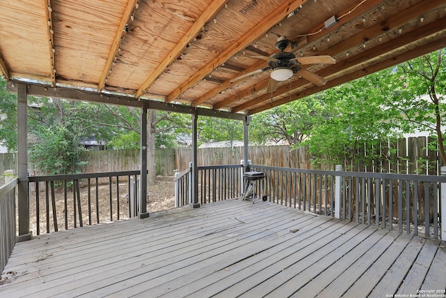 15527 Legend Spgs, San Antonio, TX 78247 - wooden deck with a fenced backyard and a ceiling fan