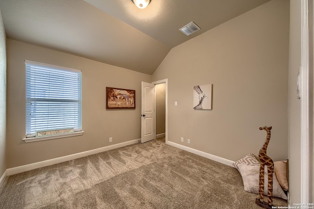 3811 Mira Mesa, San Antonio, TX 78259 - carpeted empty room featuring baseboards and vaulted ceiling