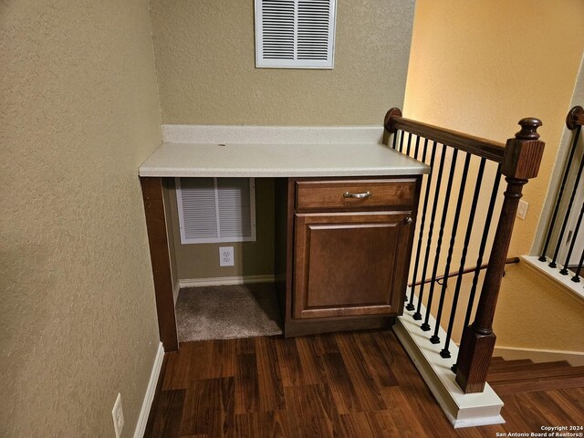 3524 Angora Trl, Schertz, TX 78154 - stairway featuring a textured wall, wood finished floors, and baseboards
