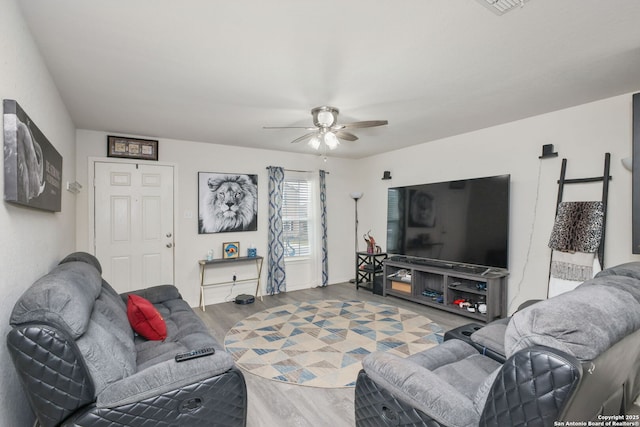6631 Rosenthal Pass, San Antonio, TX 78252 - living room with ceiling fan and wood finished floors