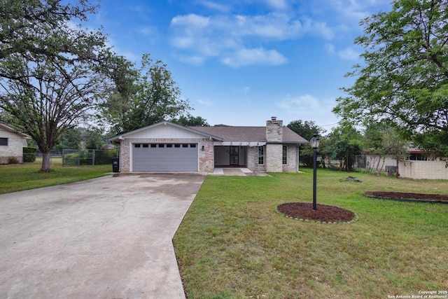 109 Briarwood, Kerrville, TX 78028 - view of front of property featuring concrete driveway, an attached garage, a chimney, and brick siding