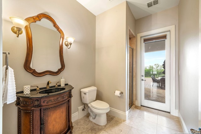 19223 Terra Rock, San Antonio, TX 78255 - bathroom with vanity, toilet, a stall shower, and tile patterned flooring