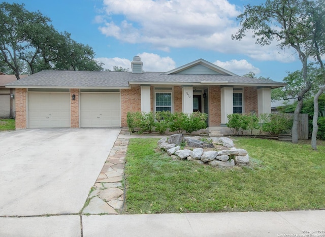 7122 Ranch Hill Dr, San Antonio, TX 78250 - ranch-style house with brick siding, an attached garage, driveway, and a front lawn