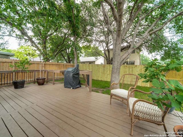 16402 Blanco Ky, San Antonio, TX 78247 - wooden terrace featuring a fenced backyard and grilling area