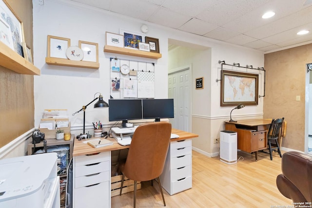 859 Pine St, New Braunfels, TX 78130 - home office with light wood-type flooring and recessed lighting