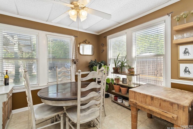 859 Pine St, New Braunfels, TX 78130 - dining space with ceiling fan, plenty of natural light, and light tile patterned flooring