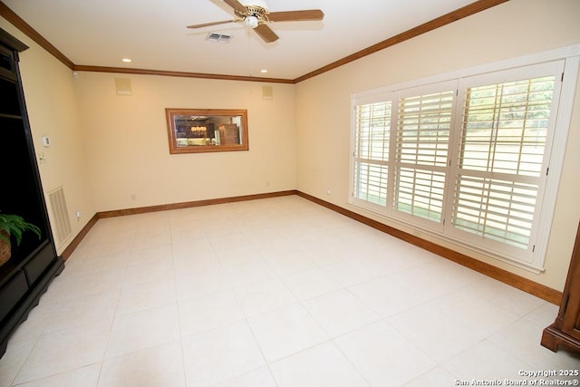8333 Triple Crown, Boerne, TX 78015 - spare room featuring ceiling fan, baseboards, crown molding, and recessed lighting