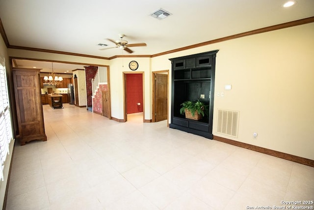 8333 Triple Crown, Boerne, TX 78015 - empty room featuring a chandelier, baseboards, ornamental molding, and ceiling fan