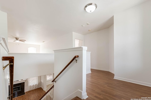 21746 Luisa, San Antonio, TX 78259 - stairs with wood finished floors, ceiling fan, and baseboards