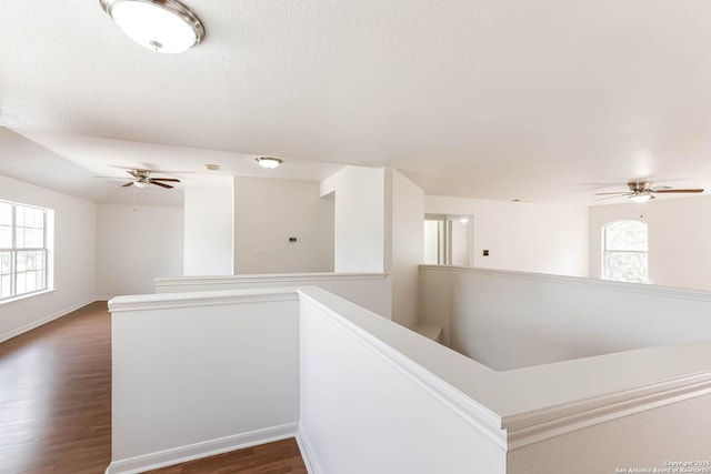 21746 Luisa, San Antonio, TX 78259 - hallway with dark wood-type flooring, baseboards, an upstairs landing, and a textured ceiling