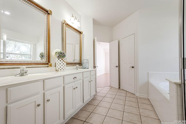 21746 Luisa, San Antonio, TX 78259 - full bathroom featuring tile patterned floors, double vanity, and a bath